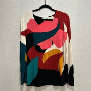 Chico’s Colorful Abstract V-Neck Sweater